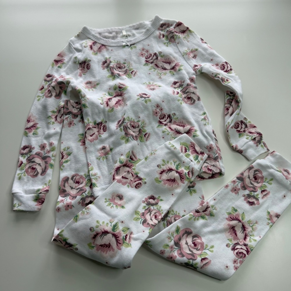 Le Top Bebe Girls 2T Pajama Set Pink Floral Rose 100% Cotton Snug Fit Sleepwear